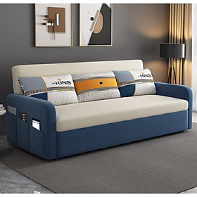 Sofa giường đa năng hộc kéo HGK-03 ngăn chứa đồ tiện dụng Tundo KT 1m8 phối trắng xanh