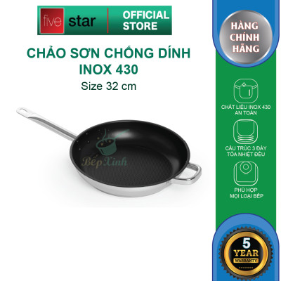 Chảo chống dính và nắp kính Fivestar 32cm tặng 5 muỗng