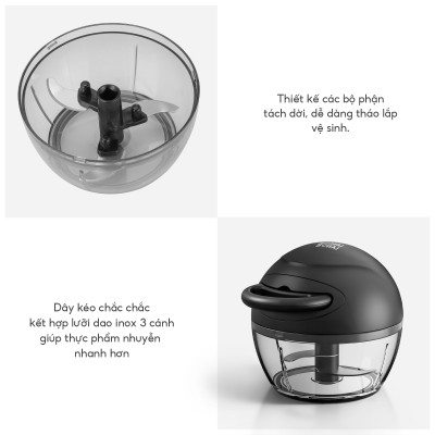 Dụng cụ xay tỏi ớt, thực phẩm Lebenlang LBL3888 dung tích 170ml, lưỡi dao 3 cánh sắc bén, dây rút tiện lợi - hàng chính hãng