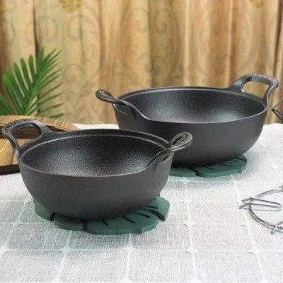 Chảo Nồi Gang Sâu Lòng Đúc Nguyên Khối Size 20cm & 25cm, Tặng Kèm Vung Gỗ - HÀNG CHÍNH HÃNG MINIIN