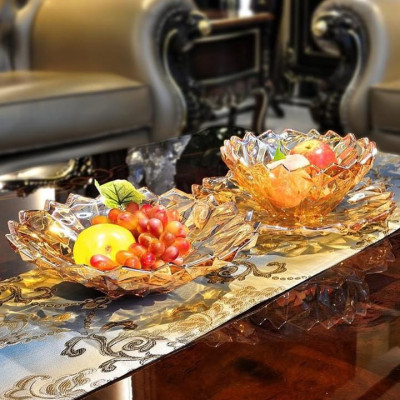 COMBO 3 KHAY THỦY TINH ĐỰNG BÁNH KẸO HOA QUẢ MÀU VÀNG CAO CẤP - ANTH687