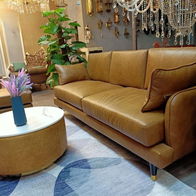 Sofa băng da bò Italy Juno sofa màu vàng SFBCT14 2m1 hàng cao cấp chuẩn da bò nhập khẩu Ý