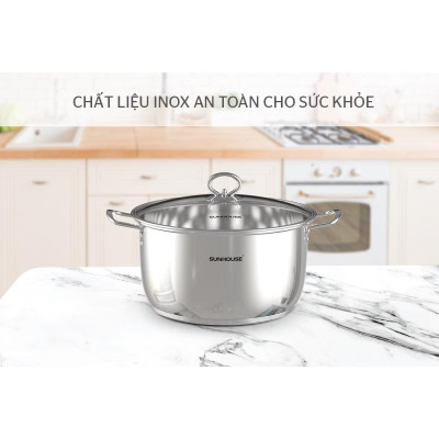 Nồi inox 5 đáy Sunhouse SHG788, Chất liệu inox cao cấp không bị oxy hóa, Đáy 5 lớp tỏa nhiệt đều, giữ nhiệt tốt