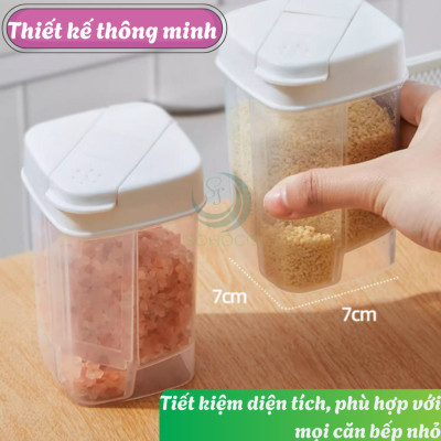 Hũ Gia Vị Đa Năng 3 Ngăn Nắp Gạt Thông Minh- Lọ Đựng Gia Vị Mini Đa Dụng Chia Ngăn- Hộp Đựng Muối, Đường, Tiêu 3 Trong 1- Hũ Gia Vị Nắp Đậy Tiện Dụng Có Lỗ Rắc