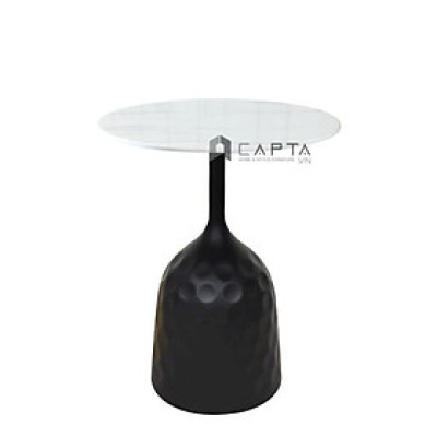 Bàn trà TS0946-04E Nội thất Capta Bàn sofa góc đá phiến trắng vân mây chân sắt sơn tĩnh điện đen