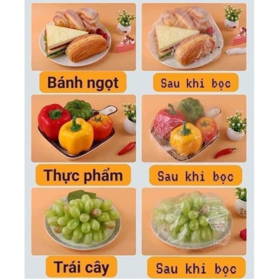 COMBO 3 Túi Màng Bọc Thực Phẩm Co Giãn Siêu Dai Có Chun Kèm Túi Gấu - Mũ Chùm Đầu Dùng 1 Lần Tiện Lợi