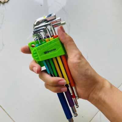 Bộ 9 cây lục giác màu GOFUTHER chất liệu CRV cao cấp, bộ lục giác đầu bi, đầu bông cao cấp