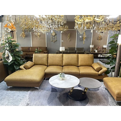 Combo ghế sofa băng da bò Italy Juno sofa màu vàng SFBCT02 hàng cao cấp chuẩn da bò nhập khẩu Ý