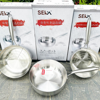 Chảo Tuyết Nguyên Khối SEKA, Chảo Inox Nguyên Khối Chống Dính, Đáy Từ 22, 24, 26cm Dùng Được Mọi Loại Bếp - Hàng Chính Hãng