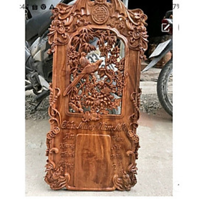 Đốc lịch treo tường trạm cặp chim uyên ương bằng gỗ hương đá kt 37×77×3cm