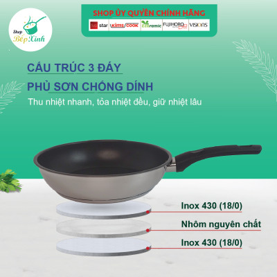 Chảo inox chống dính bếp từ Fivestar (16/20/22/24/26/28cm) tặng 1 sạn dừa,  bảo hành 5 năm