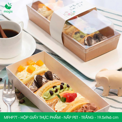 MFHP7T - 19.5x9x6 cm - 25 hộp giấy nắp PET trắng đựng thực phẩm, thức ăn mang đi