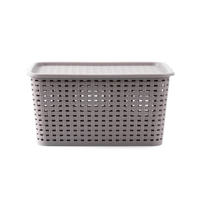 Giỏ nhựa mây tre đan đựng đồ có nắp đậy, giỏ đựng đồ đa năng, rổ nhựa (28.5*20*13.8cm). Phân phối bởi Cobi Home.