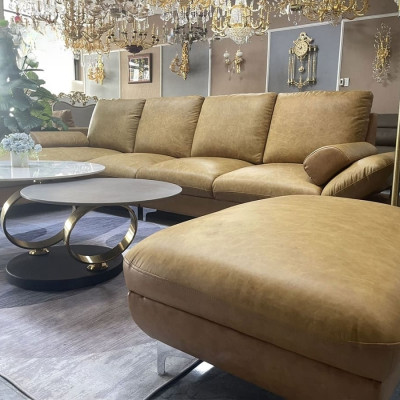 Combo ghế sofa băng da bò Italy Juno sofa màu vàng SFBCT02 hàng cao cấp chuẩn da bò nhập khẩu Ý