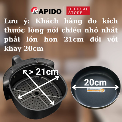 Khay chiên nướng nồi chiên không dầu Rapido đường kính 20 cm chống dính Greblon bền đẹp