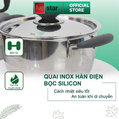 Bộ nồi chảo 3 đáy inox 430 Thân Cool Fivestar Standard quai silicon chống nóng nắp inox bếp từ , tặng 2 vá canh