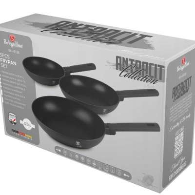 Bộ 3 chảo Berlinger Haus BH/8138 3pcs Frypan Set 20 – 24 – 28cm màu than đen – Antracit Collection Hàng chính hãng