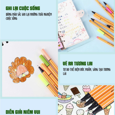 ECO bút kim STABILO Point 88 0.4mm (PT88) - Bộ 9 bút tông màu đen + Sách tô màu SACB (PT88/BK-C9G)