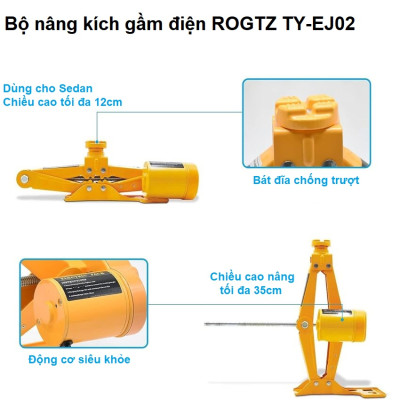 Bộ nâng kích gầm điện ô tô nhãn hiệu ROGTZ TY-EJ02 tải trọng 2 tấn, điện áp 12V,  Chiều cao nâng tối đa: 35cm - HÀNG NHẬP KHẨU