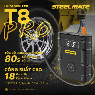 Bơm mini điện tử đa năng & kích bình T8 PRO STEELMATE