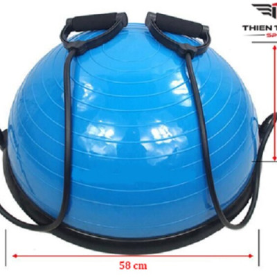 Bóng tập thăng bằng Bosu, bóng tập thể lực tích hợp thêm dây kéo thể lực đàn hồi hỗ trợ các bài tập gym, yoga an toàn