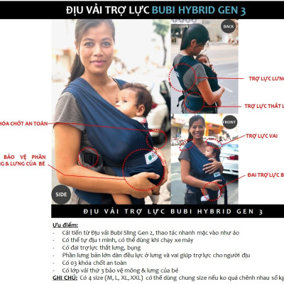 Địu vải BUBI Gen 3 - COTTON 100% - XÁM LÔNG CHUỘT