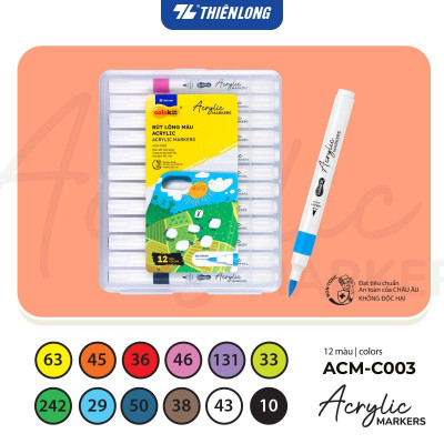 Bút lông 12/24/36 màu - Acrylic Markers 1 đầu ngòi ThiênLong Colokit - Màu sắc tươi sáng Trang trí đa chất liệu