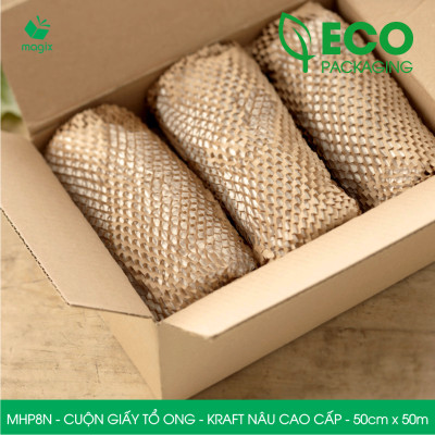 MHP8N - 50cm x 50m - Cuộn giấy tổ ong chống sốc - Kraft nâu Cao Cấp - Giấy gói hàng, gói quà