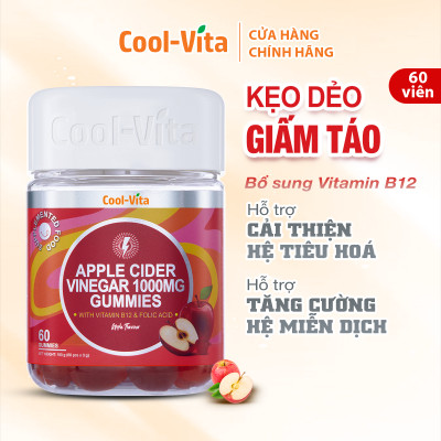 Combo Kẹo Dẻo Giấm Táo & Kẹo Dẻo Melatonin Coolvita Hỗ Trợ Tiêu Hóa - Tăng Cường Miễn Dịch - Cải Thiện Giấc Ngủ - Giảm Căng Thẳng, Kết Hợp Vitamin B12, Axit Folic & Vitamin B6 - 2 Hộp (60 viên x 3g)/hộp
