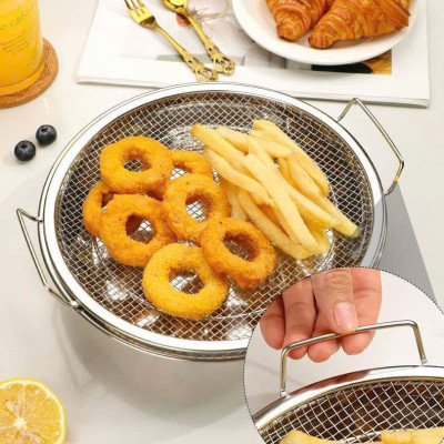 Khay Tròn Inox 304 Kèm Ray Lưới Lọc Ráo Dầu Chiên Thức Ăn Đa Năng Tiện Dụng 19cm - HÀNG CHÍNH HÃNG MINIIN