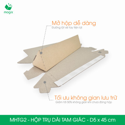 MHTG2 - D5x45 cm - 10 Hộp trụ dài tam giác thay thế ống giấy - Hộp carton đóng gói hàng