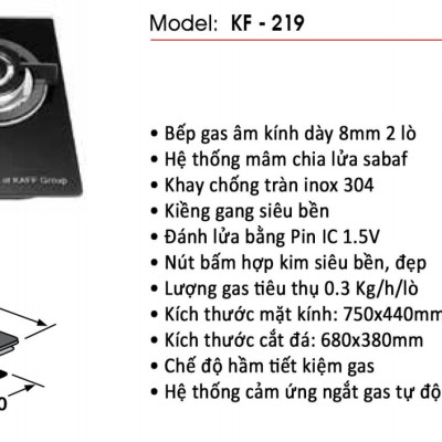 Bếp gas âm đôi KAFF KF-219 - Hàng chính hãng