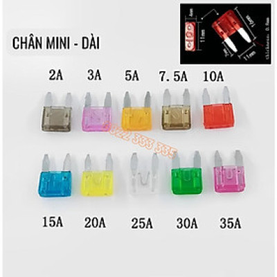 Cầu chì xe ô tô, cầu chì xe máy công suất chuẩn, đủ size, đủ công suất lựa chọn, câu trì chân mini, chân nhỏ, chân vừa