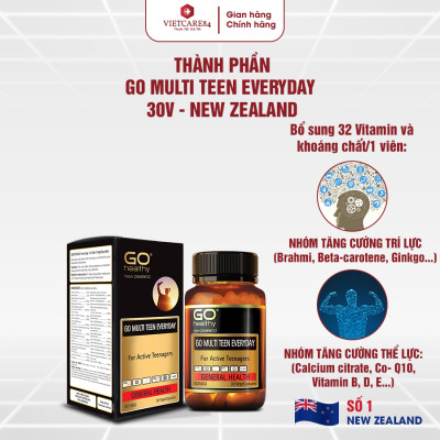 Viên uống cho tuổi teen nhập khẩu chính hãng New Zealand GO MULTI TEEN EVERYDAY (30 viên)  bổ sung 32 vitamin, khoáng chất và một số dưỡng chất hỗ trợ duy trì và tăng cường sức khỏe cho trẻ ở tuổi tăng trưởng, tuổi dậy thì