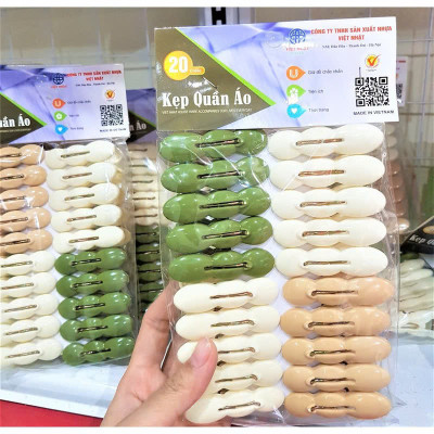 Vỉ 20 kẹp quần áo chất liệu nhựa, hình củ lạc - siêu bền, tiện dụng - Hàng Việt Nhật