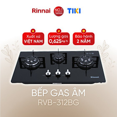 Bếp gas âm Rinnai RVB-312BG mặt bếp kính và kiềng bếp men - Hàng chính hãng.