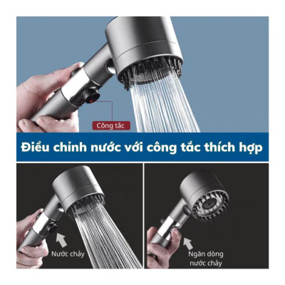 Vòi Sen Tăng Áp, Đầu Vòi Hoa Sen Mát Xa 4 Trong 1, 3 Chế Độ Áp Suất Cao Tiết Kiệm Nước, Lõi Cotton Lọc Cho Nhà Tắm - HÀNG chính hãƞg MINIIN