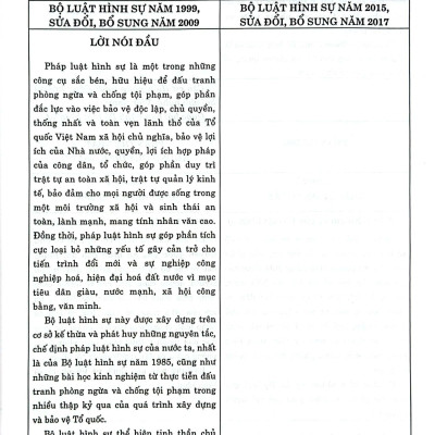 So Sánh Bộ Luật Hình Sự Năm 2015, Sửa Đổi, Bổ Sung Năm 2017 Với Bộ Luật Hình Sự Năm 1999, Sửa Đổi, Bổ Sung Năm 2009