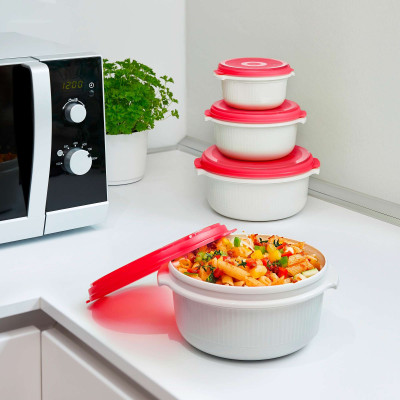 Set 3 hộp đựng thực phẩm Emsa 518999 Micro Family dùng trong lò vi sóng Hàng chính hãng