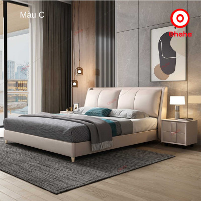 [Miễn phí vận chuyển & Lắp đặt] Giường ngủ bọc da cỡ lớn kết hợp gỗ cao cấp chống ẩm TẶNG kèm 2 tab đầu giường - GN024