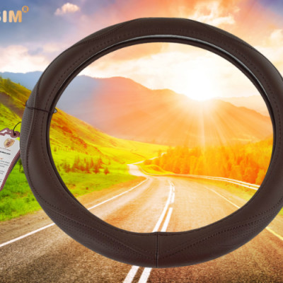 Bọc vô lăng cao cấp Macsim mã 8892 màu coffee - chất liệu da thật - Khâu tay 100% size M phù hợp các loại xe