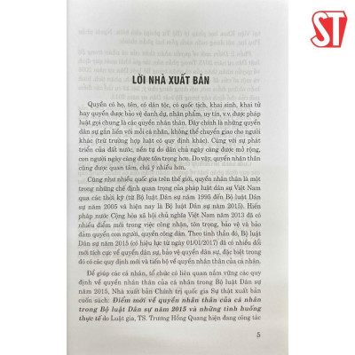 Sách - Điểm Mới Về Quyền Nhân Thân Của Cá Nhân Trong Bộ Luật Dân Sự Năm 2015 Và Những Tình Huống Thực Tế - NXB Chính Trị Quốc Gia