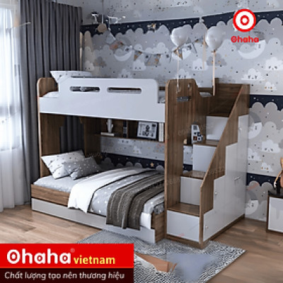 [ Miễn phí vận chuyển và lắp đặt tại TP.HCM] Giường tầng thông minh hiện đại Ohaha kèm hệ tủ mở bên hông - GTHĐ021