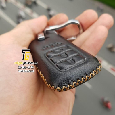 Bao da Handmade bảo vệ chìa khóa xe Honda CR-V, HR-V, City, Civic 3 nút bấm…kèm móc đeo Inox