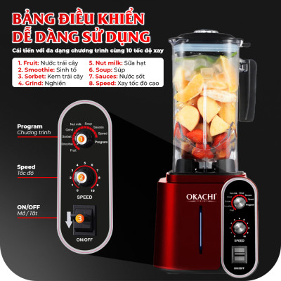 Máy xay công suất lớn OKACHI JP-B22 2200W (màu đỏ) - Hàng chính hãng