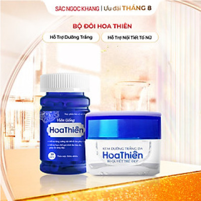 Bộ Đôi Trong Uống Ngoài Thoa Cân Bằng Nội Tiết, Dưỡng Trắng Sáng Da Viên Uống Hoa Thiên & Kem Dưỡng Trắng Da Hoa Thiên