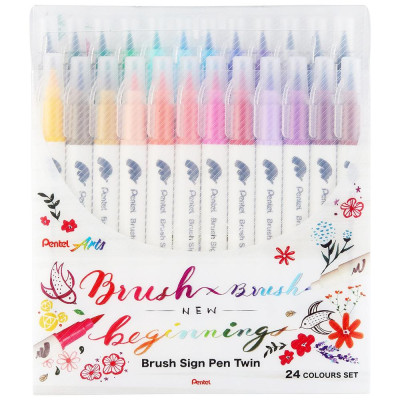 Bộ 24 Bút Lông Màu Nước 2 Đầu - Brush Sign Pen Twin - Pentel Art SESW30C-24E