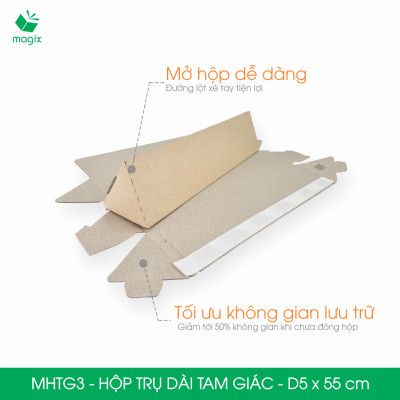 MHTG3 - D5x55 cm - 20 Hộp trụ dài tam giác thay thế ống giấy - Hộp carton đóng gói hàng