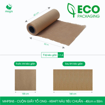 MHP5NS - 40cm x 50m -  Cuộn giấy tổ ong chống sốc - Kraft nâu Tiêu Chuẩn - Giấy gói hàng, gói quà