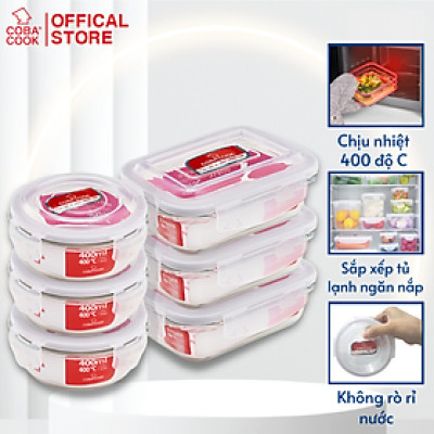 Bộ 6 hộp thủy tinh hình tròn và chữ nhật 370 ml+ 400 ml-CCR4L36